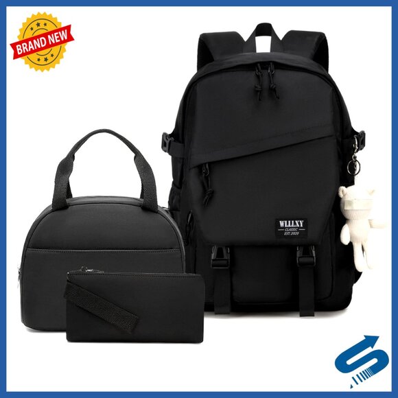 Large Laptop Backpack Set with Lunch Bag and Pencil Case Anti-Theft Travel